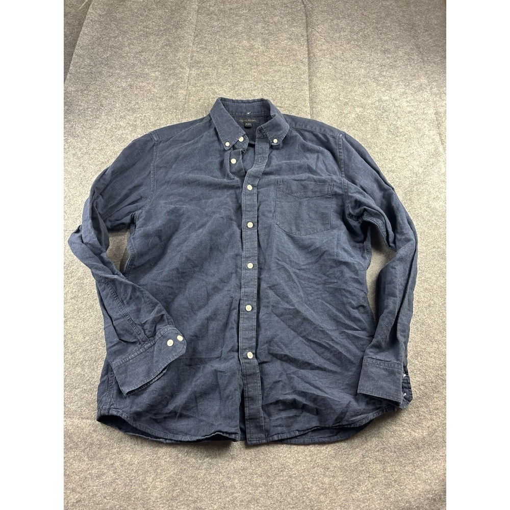 Banana Republic Mens 16-16.5 L Navy Linen Cotton Button Down Casual Coastal Prep